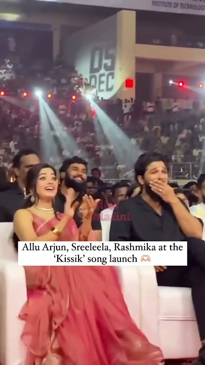 Allu Arjun, Sreeleela14 and Rashmika Mandanna at the ‘Pushpa 2’ ‘Kissik’ song launch😍