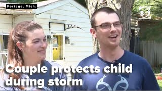Portage couple with no basement shields 1-year-old daughter during storm