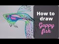 How to Draw a Blue Lace Guppy - EASY TROPICAL FISH DRAWING | Colour Wheel Arts