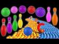 Learning fun adventure bowling ball smashes kinetic sand letters fruits and bowling pins 
