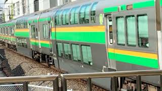 E233系3000番台コツE-66編成+コツE-15編成横浜駅入線=到着シーン