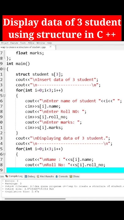 Display data of 3 student using structure in C++ #shorts #youtubeshorts ...