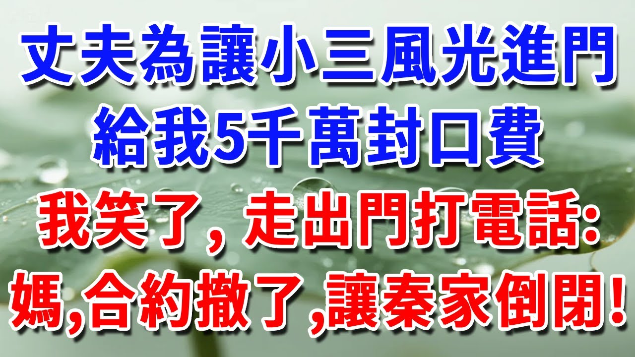 丈夫為讓小三進門，給我5千萬封口費，我笑了，走出門打電話：媽，把合約撤了，讓秦家倒閉！#一帆說故事 #為人處世 #生活經驗 #情感 #故事 #彩礼#深夜淺讀