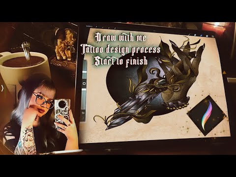 Draw with me |✨crystal dagger✨| neo traditional tattoo design | on procreate [music,no talking]