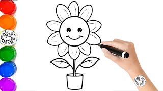 how to draw and paint flower |flower drawing colouring painting for kids