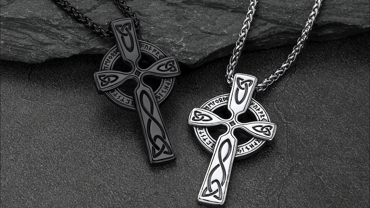 FaithHeart Celtic Knot Cross Necklace with Viking Runes