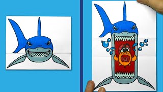 How To Draw a Shark Folding Surprise   PAPER CRAFT for BEGINNERS