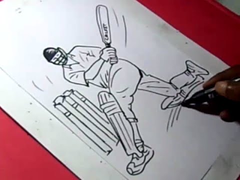 How To Cricket Bating Drawing