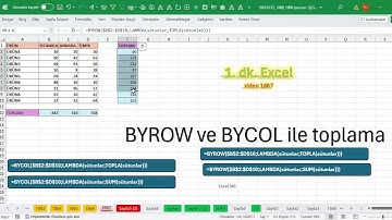 Excel 1 Dakika - BYROW ve BYCOL ile toplama işlemi