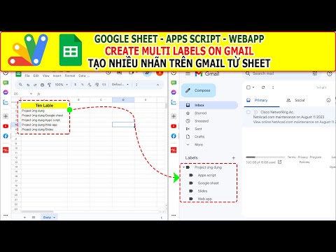Google sheet Apps script | Tạo nhiều nhãn trên Gmail   Create multi labels on gmail