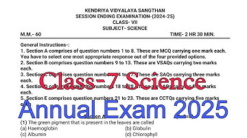 Class-7 Science / Annual Exam Question Paper / Session 2024-25 /Session Ending Exam for KV students