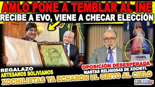 Cayó de sorpresa, Evo Morales con AMLO, viene a apoyar a Claudia, xochilistas ya echaron el grito