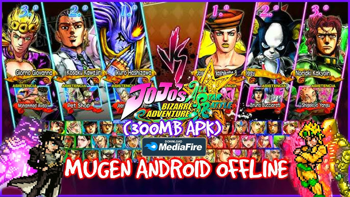 JOJO BIZARRE ADVENTURE JUS PARA ANDROID E PC, COM CHARS, TRANSFORMAÇÕES E  BIZARRICES (DOWNLOAD) 