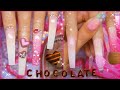 VDay Pink Acrylic Ombré Glitter Baby Boomer Box of Chocolates Nail Art