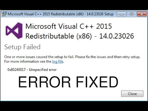 How To Fix Microsoft Visual C 15 Redistributable Setup Failed Error 0x Youtube