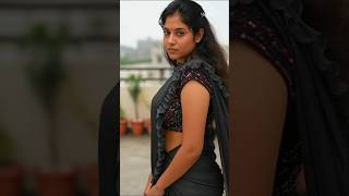 How to style like Yazhini ❤️🥻 | Beautiful Ruffle-bordered Black Saree with Black Blouse