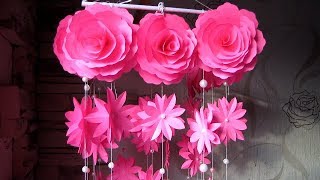 Diy. Wind Chime With Beautiful Paper Roses. Newspaper Craft Wall Hanging. Декор Для Дома. W10