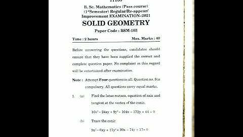 igu University solid geometry ( mathematics) paper for practise in bsc second semester