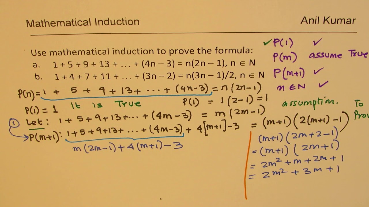 Mathematical Induction Sum Of Series 1 5 9 13 4n 3 N 2n 1 Youtube