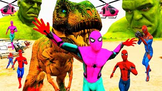 Đại Chiến Khủng Long Bạo Chúa Giải Cứu Siêu Nhân Khổng Lồ 25, Spiderman VS T REX || mắt khỉ vlog