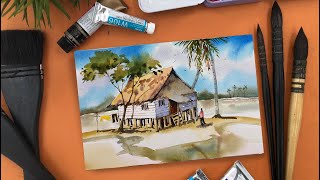 Watercolor landscape painting - Malay Kampung House Pendidikan Seni Visual Tingkatan 1(KSSM) Watercolor landscape painting - Malay Kampung House Pendidikan Seni Visual Tingkatan 1(KSSM)