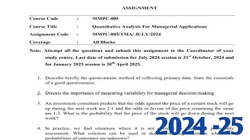 IGNOU MMPC -005 Solved Assignment July 2024 Jan 2025 /Quantitative Analysis For Managerial Applicati