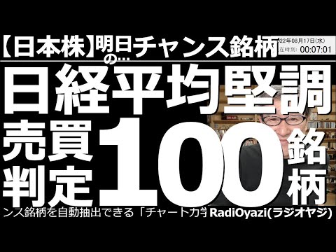 【日本株-明日のチャンス銘柄】日経平均堅調!100銘柄を売買判定する! 東証プライム銘柄を中心に、売買代金の大きい銘柄を徹底チャート分析。「買い」「買い待ち」「売り」「様子見」など、わかりやすく判定。
