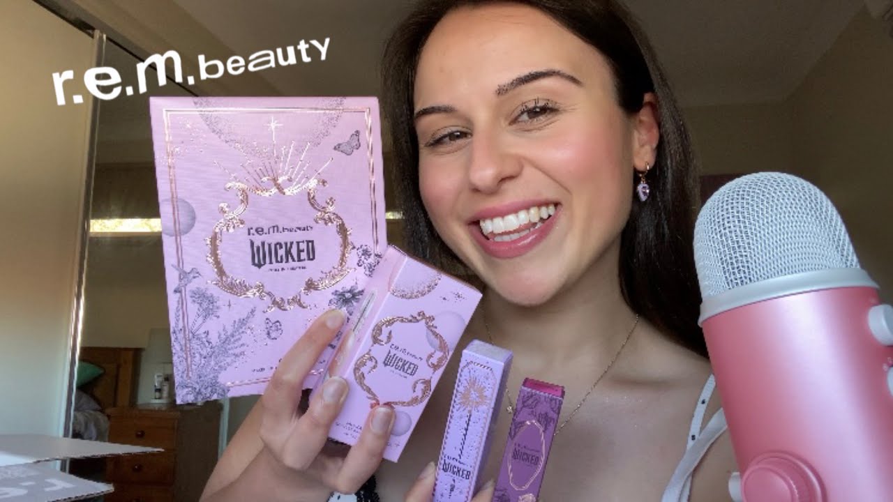 ASMR Unboxing R.E.M Beauty x Wicked Collection (tapping, swatches, try on)✨