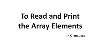 Famous To Read and Print the array elements Profile