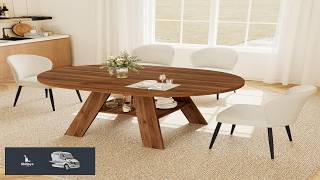 HIPIHOM Extendable Round Dining Table Set for 4 43" 59" Kitchen Table