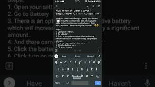 How to turn on battery saver / adaptive battery in Pixel Custom Rom