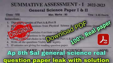 Ap 8th Sa1 general science 💯 real question paper 2022-23|ap 8th Sa1 general science answer key 2023
