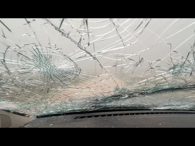 GORILLA HAIL DESTROYS STORM CHASING VEHICLE! class=