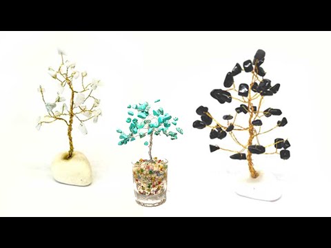 How to make a crystal tree with wire and chips stone beads.