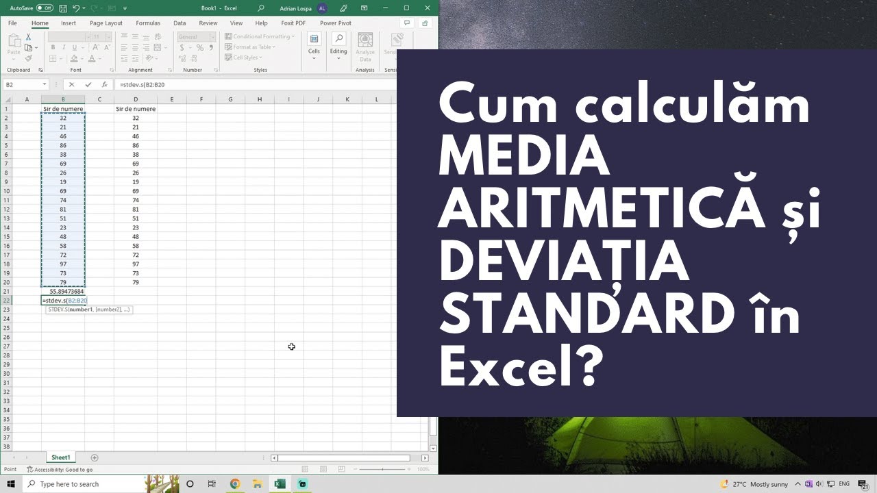 Cum calculam media si abaterea standard | mini Tutorial Excel ...