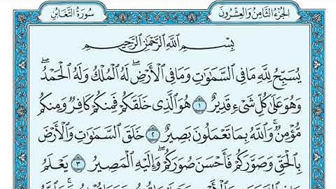 سورة التغابن مكررة عشر مرات - أول صفحة - ماهر المعيقلي - مكتوبة - حفظ القرآن الكريم - الصفحة 556