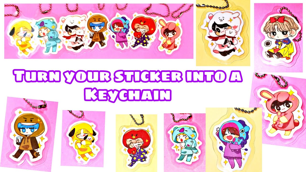 BTS/BT21 DIY KEYCHAIN/ Turn your favorite sticker into a keychain/ EASY
