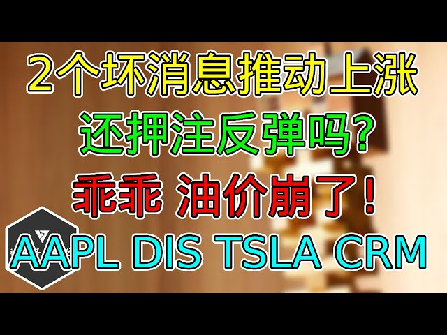 美股 2个坏消息推动反弹！还涨吗？油价怎么突然崩了？AAPL降级，TSLA无预警大涨，DIS寻找10年前支撑！CRM接近低估！