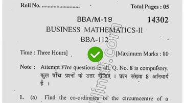 2019 Kuk BBA 2nd Sem Business Mathematics Question Paper