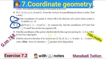 10th class math| Chapter 7💁‍♂️|Coordinate Geometry|💁‍♂️ Exercise 7.2 |Q no 7&8|with notes|