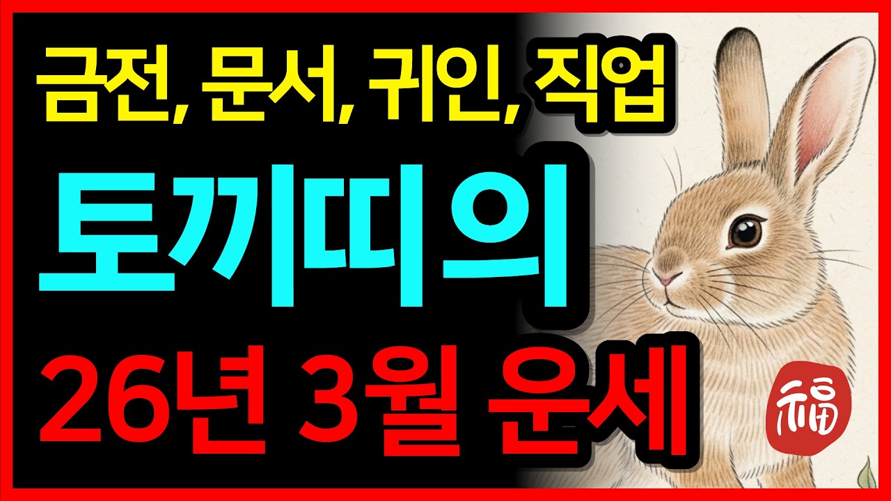 토끼띠 눈물난다! 🌟2026년 3월 토끼띠운세🌟 '이렇게'만 해보세요! 말년을 책임질 초대박 황금 문서 터지는 토끼띠 3월운세! 이 영상 '절대' 놓치지 마세요! 귀인띠 건강운