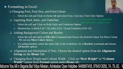 Editing and formatting text in Excel  (Ch- 4)- 3