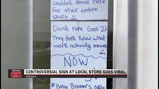 Sign posted at a local Dollar Tree denounces hiring Gen Z labor