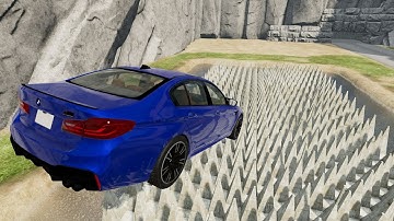 Cars and Spike Pit of Death on Insane Testing Map & Water deformation & Crazy Jump - BeamNG DRIVE
