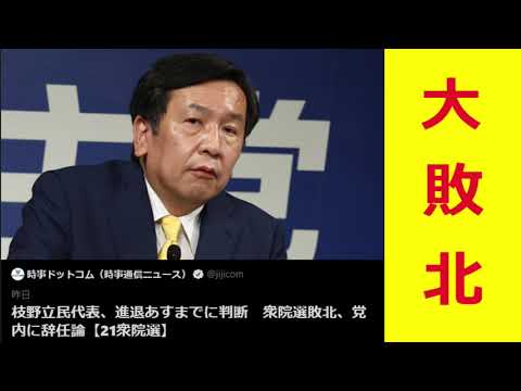 【隠居TV】枝野辞任：立民代表「進退あすまでに判断」