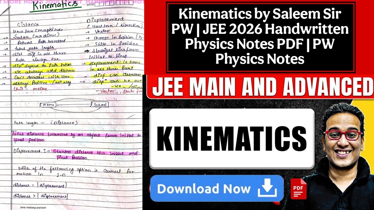 Pw Handwriting Notes.pdf Kinematics by Saleem Sir PW | JEE 2026 Handwritten Physics Notes PDF ...