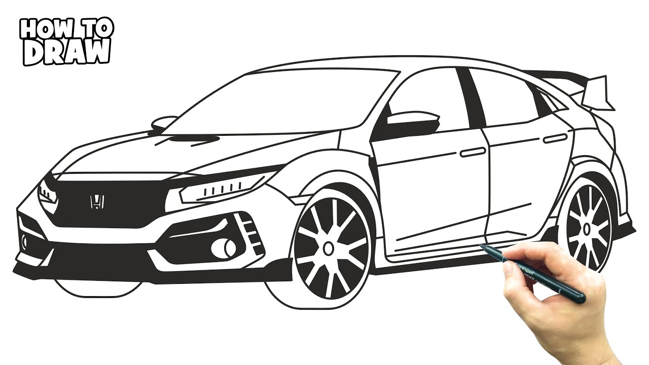 How to draw Honda Civic Type R 2020 - Car drawing step by step