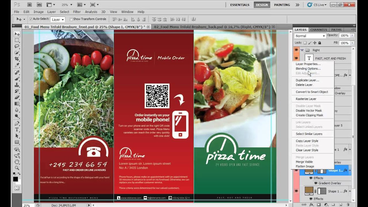food menu tri fold brochure v1 tutorials youtube