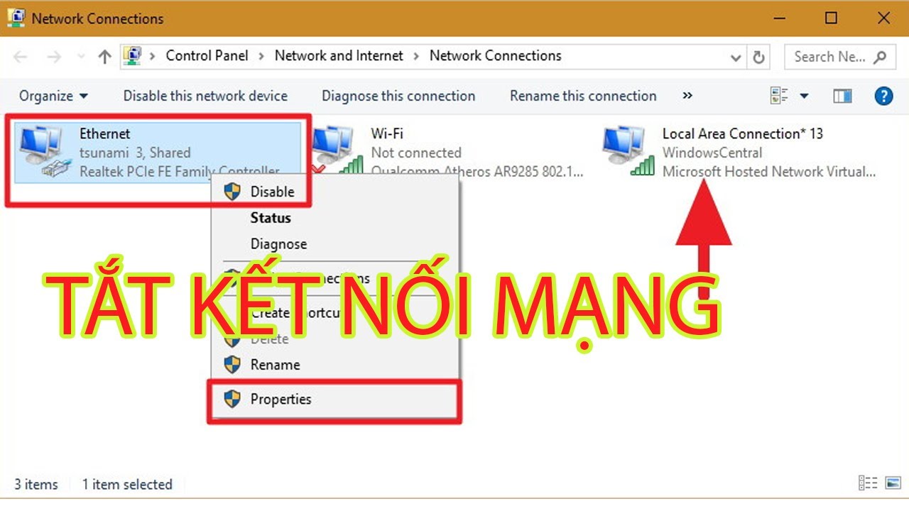 Cách bật tắt kết nội mạng trên windows 10
