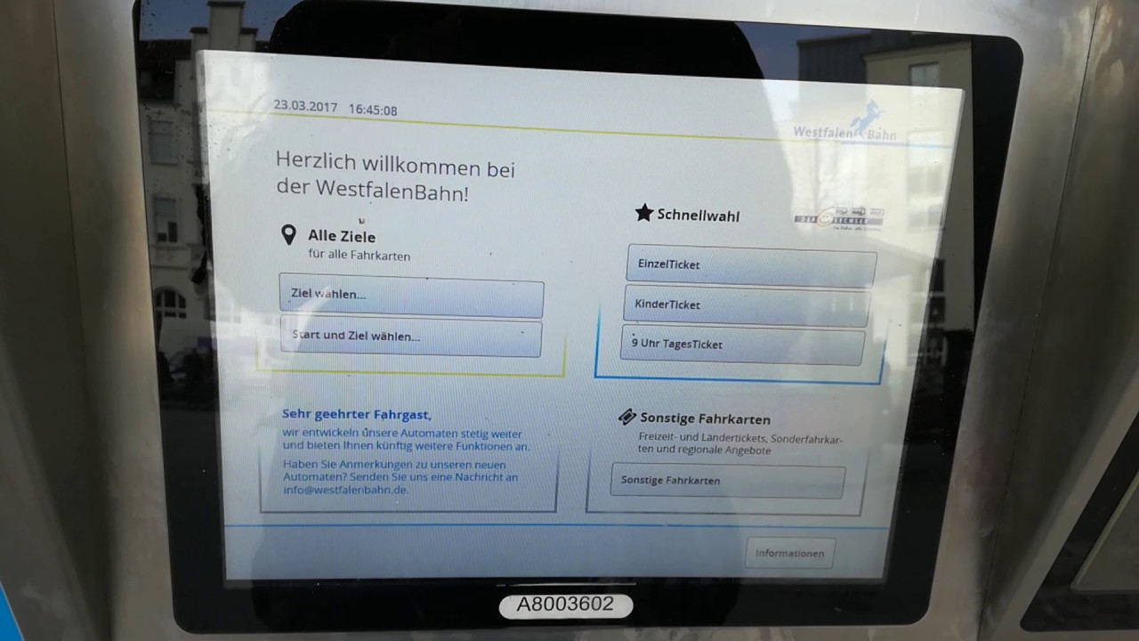 Ein Quer-Durchs-Land Ticket am Fahrkartenautomat der Westfalenbahn kaufen - YouTube